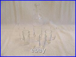 Vintage Clear Glass With Painted Design Decanter Cordial Set