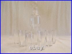 Vintage Clear Glass With Painted Design Decanter Cordial Set