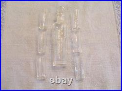 Vintage Clear Glass With Painted Design Decanter Cordial Set