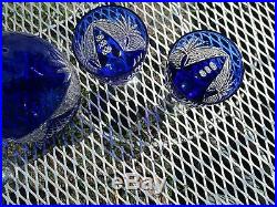 Vintage Cobalt Blue Cut to Clear Bohemian Sangria Decanter Set