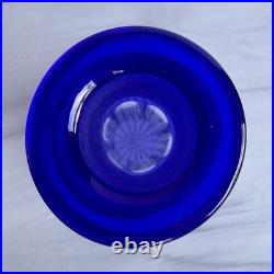 Vintage Cobalt Blue Cut to Clear Crystal Decanter Large Bohemian Czech Glass