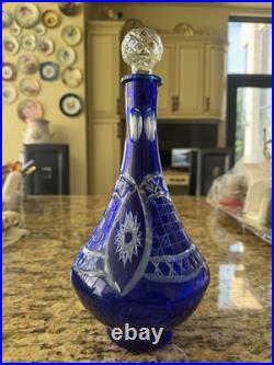 Vintage Cobalt Blue Cut to Clear Lead Crystal Decanter 550 8.1.25