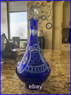 Vintage Cobalt Blue Cut to Clear Lead Crystal Decanter 550 8.1.25