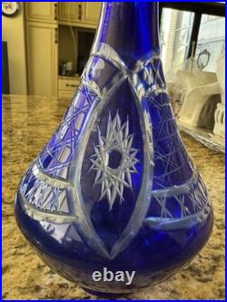 Vintage Cobalt Blue Cut to Clear Lead Crystal Decanter 550 8.1.25