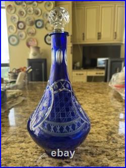 Vintage Cobalt Blue Cut to Clear Lead Crystal Decanter 550 8.1.25