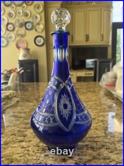 Vintage Cobalt Blue Cut to Clear Lead Crystal Decanter 550 8.1.25