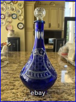 Vintage Cobalt Blue Cut to Clear Lead Crystal Decanter 550 8.1.25