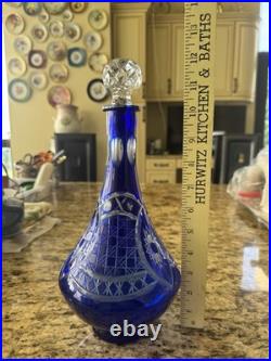Vintage Cobalt Blue Cut to Clear Lead Crystal Decanter 550 8.1.25