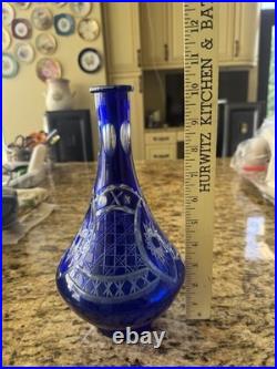 Vintage Cobalt Blue Cut to Clear Lead Crystal Decanter 550 8.1.25