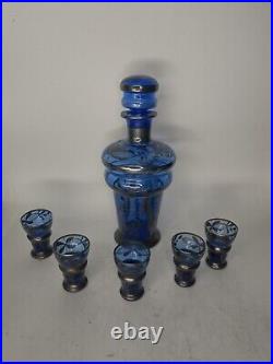 Vintage Cobalt Blue Decanter With Silver Overlay
