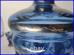 Vintage Cobalt Blue Decanter With Silver Overlay
