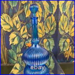 Vintage Cobalt Blue Empoli Glass Genie Bottle Decanter with Stopper Mid Century