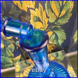 Vintage Cobalt Blue Empoli Glass Genie Bottle Decanter with Stopper Mid Century
