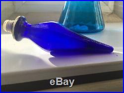 Vintage Cobalt Blue Glass Genie Bottle Italian Empoli 57cmi Diamond Cut Decanter