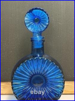 Vintage Cobalt Blue Glass Starburst Italian Empoli Decanter WithStarburst Stopper