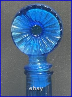 Vintage Cobalt Blue Glass Starburst Italian Empoli Decanter WithStarburst Stopper
