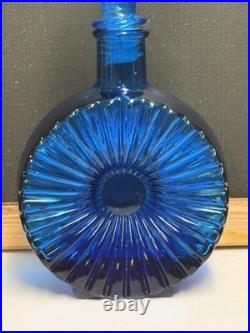 Vintage Cobalt Blue Glass Starburst Italian Empoli Decanter WithStarburst Stopper