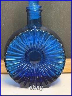 Vintage Cobalt Blue Glass Starburst Italian Empoli Decanter WithStarburst Stopper