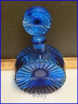 Vintage Cobalt Blue Glass Starburst Italian Empoli Decanter WithStarburst Stopper