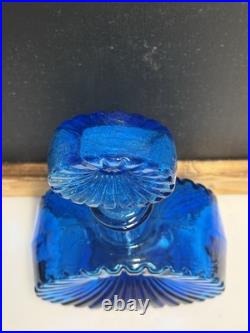 Vintage Cobalt Blue Glass Starburst Italian Empoli Decanter WithStarburst Stopper