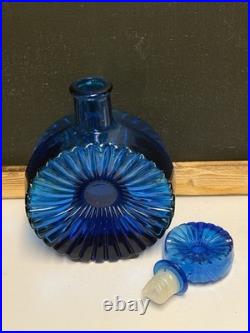 Vintage Cobalt Blue Glass Starburst Italian Empoli Decanter WithStarburst Stopper