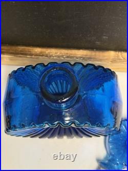 Vintage Cobalt Blue Glass Starburst Italian Empoli Decanter WithStarburst Stopper