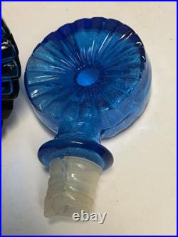 Vintage Cobalt Blue Glass Starburst Italian Empoli Decanter WithStarburst Stopper