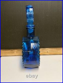Vintage Cobalt Blue Glass Starburst Italian Empoli Decanter WithStarburst Stopper