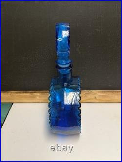 Vintage Cobalt Blue Glass Starburst Italian Empoli Decanter WithStarburst Stopper