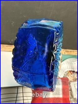 Vintage Cobalt Blue Glass Starburst Italian Empoli Decanter WithStarburst Stopper