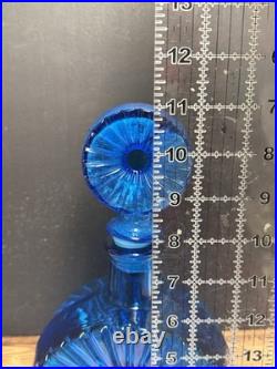 Vintage Cobalt Blue Glass Starburst Italian Empoli Decanter WithStarburst Stopper