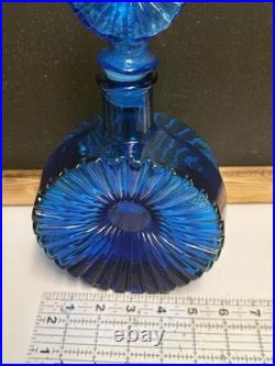 Vintage Cobalt Blue Glass Starburst Italian Empoli Decanter WithStarburst Stopper