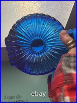 Vintage Cobalt Blue Glass Starburst Italian Empoli Decanter WithStarburst Stopper
