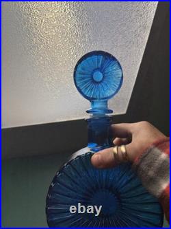 Vintage Cobalt Blue Glass Starburst Italian Empoli Decanter WithStarburst Stopper