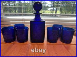 Vintage Cobalt Blue Whiskey Glass and Decanter set