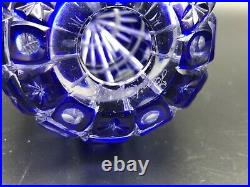 Vintage Cobalt Blue cut to Clear Egg, Signed by Artist, 4 3/4 Tall, 3 1/2 Wide