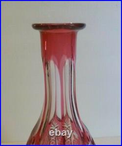 Vintage Cranberry Cased Cut-to-Clear Cut Glass 12.25 Decanter, Grape Design