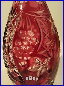 Vintage Cranberry Cased Cut-to-clear Cut Glass 14 Decanter, Grape Design
