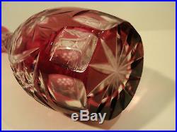Vintage Cranberry Cased Cut-to-clear Cut Glass 14 Decanter, Grape Design