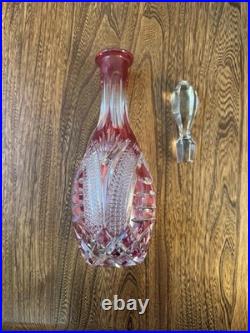 Vintage Cranberry Crystal Cut Glass Decanter Bottle With Topper