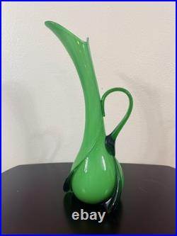Vintage Cristalleria Fratelli Betti Empoli Glass Ewer Triple Cased Rare Green