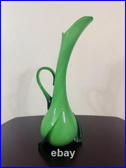 Vintage Cristalleria Fratelli Betti Empoli Glass Ewer Triple Cased Rare Green