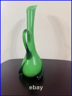 Vintage Cristalleria Fratelli Betti Empoli Glass Ewer Triple Cased Rare Green