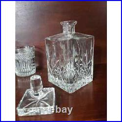 Vintage Crystal Bar Set, Decanter Water Pitcher & 2 Double Whiskey Tumblers