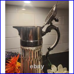 Vintage Crystal Claret Jug Heavy Pressed Glass Silverplate Decanter Victorian