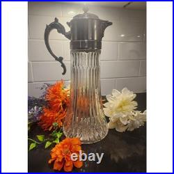 Vintage Crystal Claret Jug Heavy Pressed Glass Silverplate Decanter Victorian
