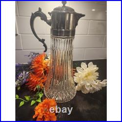 Vintage Crystal Claret Jug Heavy Pressed Glass Silverplate Decanter Victorian