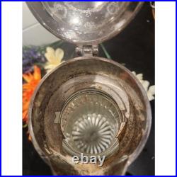 Vintage Crystal Claret Jug Heavy Pressed Glass Silverplate Decanter Victorian