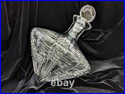 Vintage Crystal Cut Glass Decanter On Side With Lid, 13 Tall, 9.5Long, Nice Weight