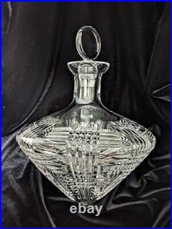 Vintage Crystal Cut Glass Decanter On Side With Lid, 13 Tall, 9.5Long, Nice Weight